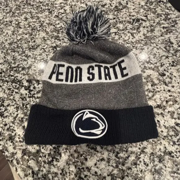Penn State Beanie New Era Knit Pom Hat NCAA Gray Blue Winter Cap - Picture 2 of 4